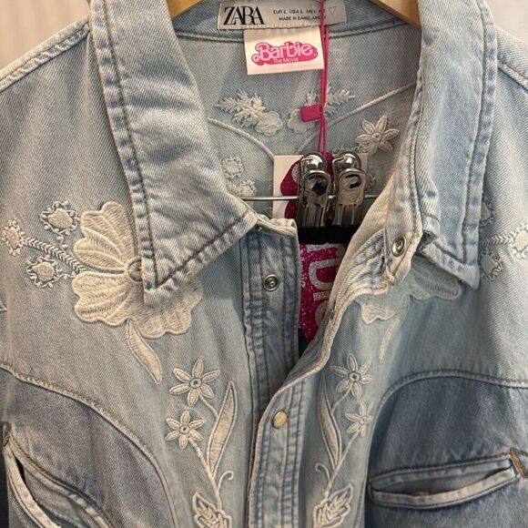 Zara x Barbie Men’s Light Denim Embroidered Western Snap Button Shirt Large NWT - Picture 13 of 15